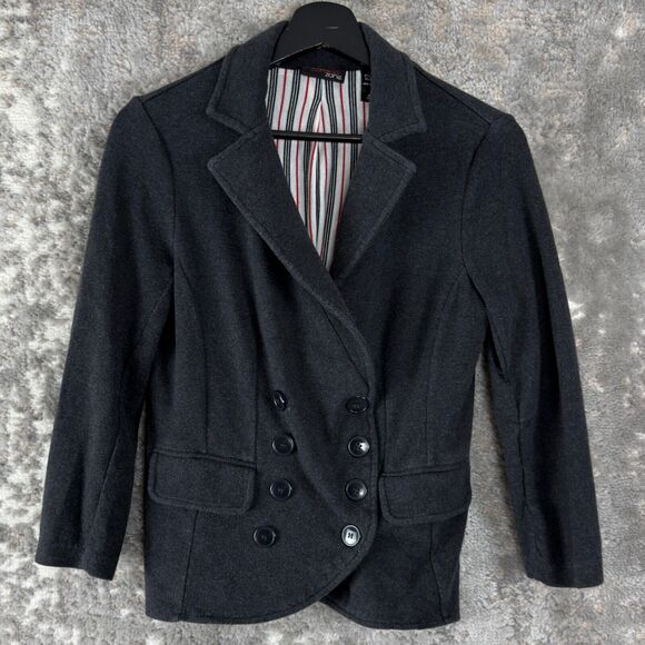 New York Co Size S Comfort Zone Stretch Cotton Blend Jacket Gray Button Notched - Picture 1 of 8